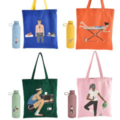 US warehouse 4pcs 500ml sports water bottle and 4pcs 34*38cm Colorful Canvas Bag Gift Set