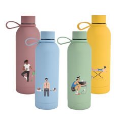 US warehouse 4pcs 500ml sports water bottle and 4pcs 34*38cm Colorful Canvas Bag Gift Set