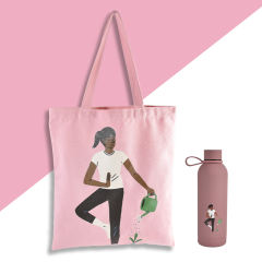 US warehouse 4pcs 500ml sports water bottle and 4pcs 34*38cm Colorful Canvas Bag Gift Set