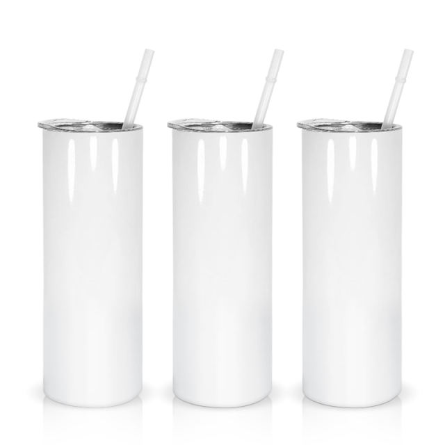 #A 25pcs 20oz sublimation skinny straight tumbler with plastic straw