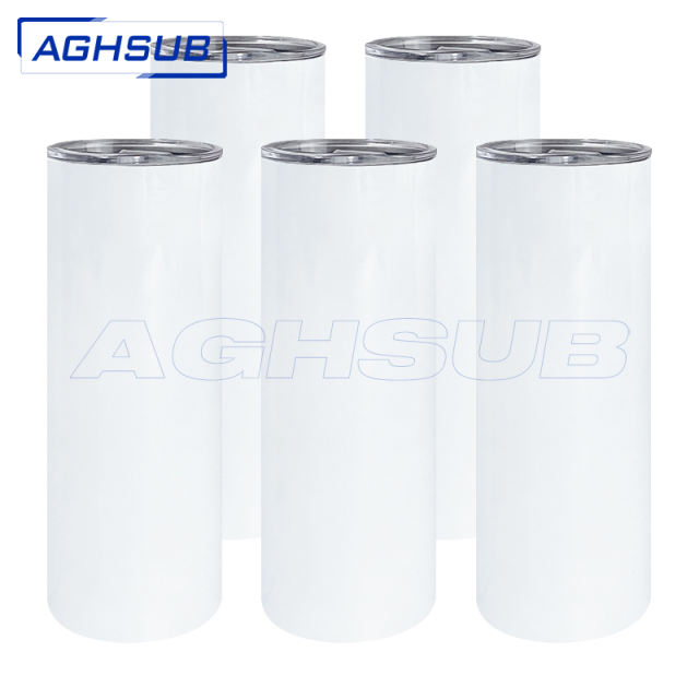 5pcs, 10pcs 20oz sublimation skinny straight tumbler with plastic straw