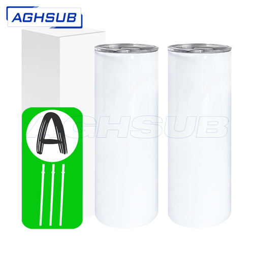 #A 25pcs 20oz sublimation skinny straight tumbler with plastic straw