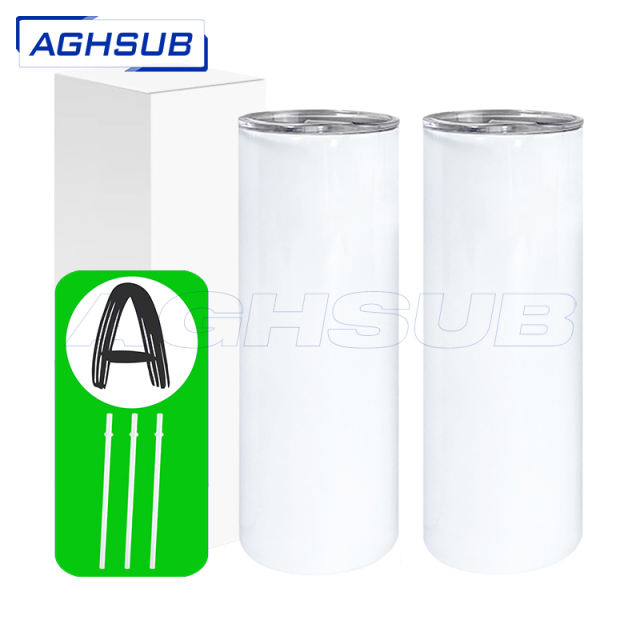#A 25pcs 20oz sublimation skinny straight tumbler with plastic straw