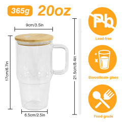 US warehouse 20oz sublimation blank clear/frosted glass mugs with handle