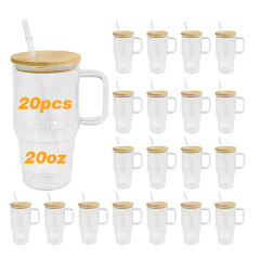 US warehouse 20oz sublimation blank clear/frosted glass mugs with handle