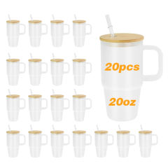 US warehouse 20oz sublimation blank clear/frosted glass mugs with handle
