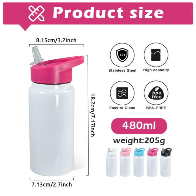 US warehouse 480ml/16oz sublimation blank sports water bottle mixed color lids