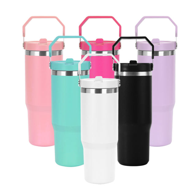 USA 12pcs one box 30oz powder coated tumbler with handle lids