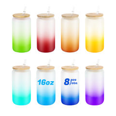 US warehouse 16oz gradient frosted sublimation glass jar