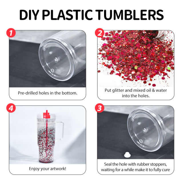 US Warehouse 40oz clear plastic snow globe Cup with plugs mix colors lids