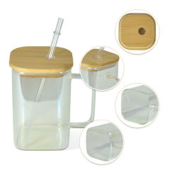 US warehouse 8pcs/25pcs 20oz square glass iridescent sublimation tumbler with bamboo lids