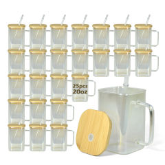 US warehouse 8pcs/25pcs 20oz square glass iridescent sublimation tumbler with bamboo lids