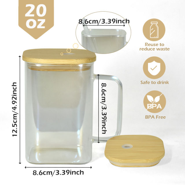 US warehouse 8pcs/25pcs 20oz square glass iridescent sublimation tumbler with bamboo lids