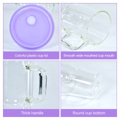US warehouse 20oz sublimation blank clear glass mugs with handle and jelly color lids