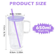 US warehouse 20oz sublimation blank clear glass mugs with handle and jelly color lids