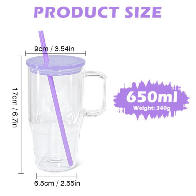 US warehouse 20oz sublimation blank clear glass mugs with handle and jelly color lids