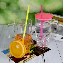US warehouse 20oz sublimation blank clear glass mugs with handle and jelly color lids