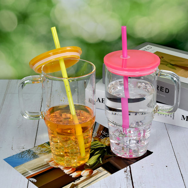 US warehouse 20oz sublimation blank clear glass mugs with handle and jelly color lids