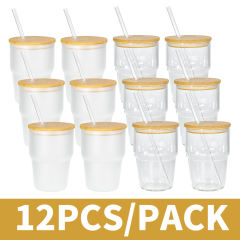 US warehouse 12pcs 12oz sublimation blank clear glass jelly color wine glass cups with straw