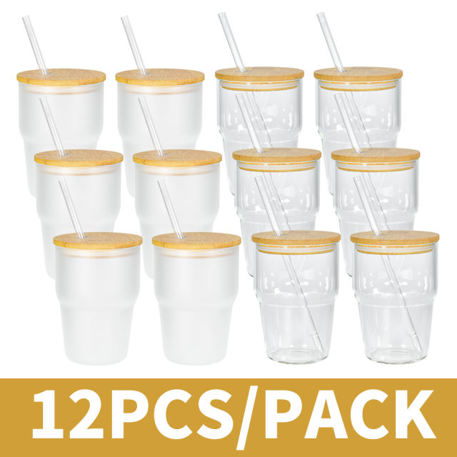 US warehouse 12pcs 12oz sublimation blank clear glass jelly color wine glass cups with straw