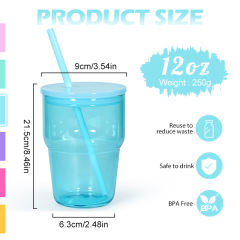 US warehouse 12pcs 12oz sublimation blank clear glass jelly color wine glass cups with straw