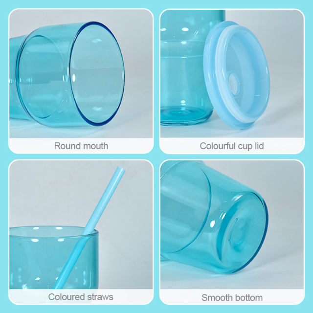 US warehouse 12pcs 12oz sublimation blank clear glass jelly color wine glass cups with straw