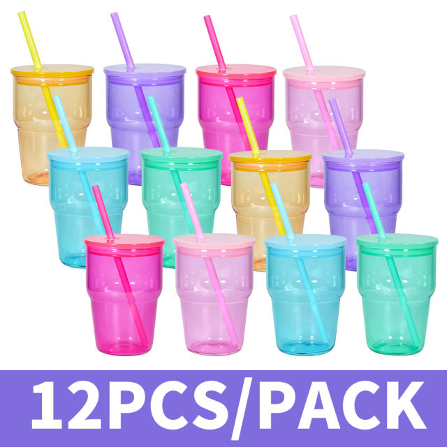 US warehouse 12pcs 12oz sublimation blank clear glass jelly color wine glass cups with straw