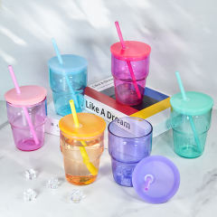 US warehouse 12pcs 12oz sublimation blank clear glass jelly color wine glass cups with straw