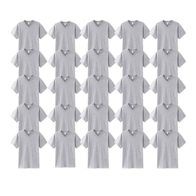 US warehouse V-neck blank shirt, cotton feel sublimation white T-Shirt,white & grey