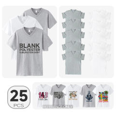 US warehouse V-neck blank shirt, cotton feel sublimation white T-Shirt,white & grey