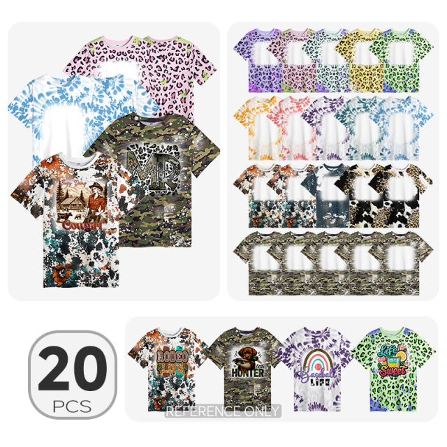 USA Warehhouse 20pcs/ctn Colorful Sublimation Bleached Polyester, fashion style bleached sublimation shirt