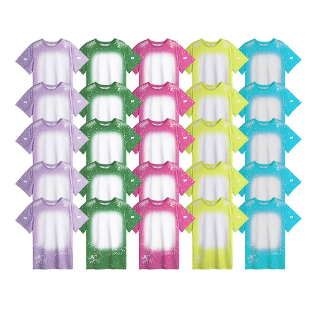 USA Warehhouse 25pcs/ctn Colorful Sublimation Bleached Polyester, fashion style bleached sublimation shirt