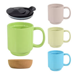 US warehouse 15oz colored glossy ceramic sublimation mug with bottom and black plastic lids