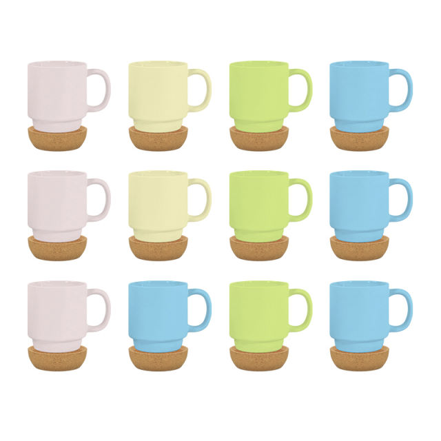 US warehouse 15oz colored glossy ceramic sublimation mug with bottom and black plastic lids
