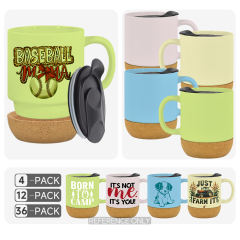 US warehouse 15oz colored glossy ceramic sublimation mug with bottom and black plastic lids