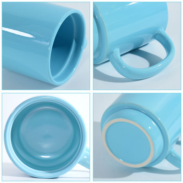 US warehouse 15oz colored glossy ceramic sublimation mug with bottom and black plastic lids