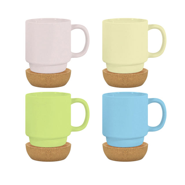 US warehouse 15oz colored glossy ceramic sublimation mug with bottom and black plastic lids