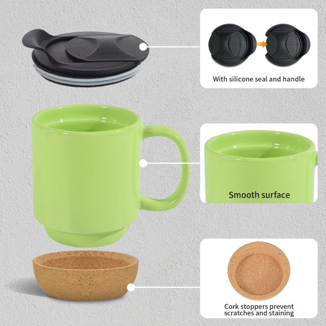 US warehouse 15oz colored glossy ceramic sublimation mug with bottom and black plastic lids