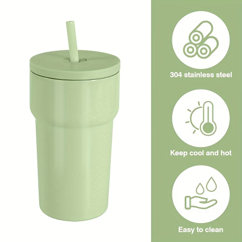 US warehouse 50Pcs Rhombic stainless steel vacuum insulated Coffee mug cup, stylish and simple coffee mug cup for outdoor use, 500ML Stainless Steel Coffee Mug With Colorful Plastic Straw, 50Pcs Double Wall Coffee Mug Wine Cup