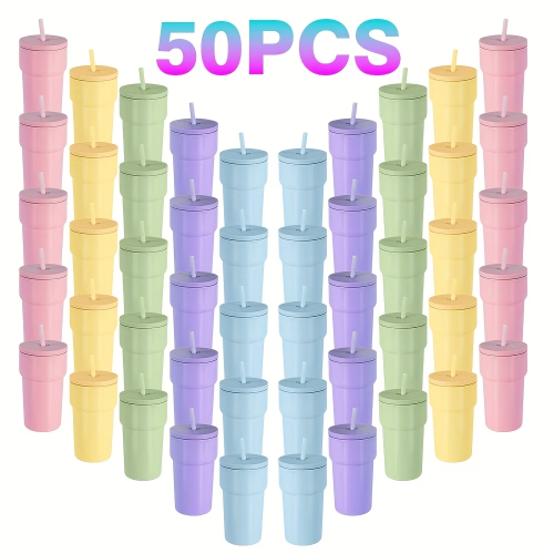 US warehouse 50Pcs Rhombic stainless steel vacuum insulated Coffee mug cup, stylish and simple coffee mug cup for outdoor use, 500ML Stainless Steel Coffee Mug With Colorful Plastic Straw, 50Pcs Double Wall Coffee Mug Wine Cup