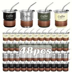 US warehouse 48pcs Stepped stainless steel coffee cup, 10oz coffee cup with wooden cover and stainless steel straw，coffee cup suitable for outdoor camping