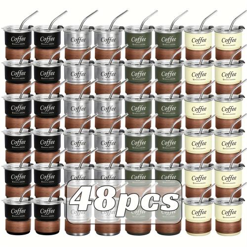 US warehouse 48pcs Stepped stainless steel coffee cup, 10oz coffee cup with wooden cover and stainless steel straw，coffee cup suitable for outdoor camping