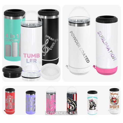 US warehouse 6pcs 16oz speaker 4 in 1 cooler sublimation blanks tumblers with bottom cover set