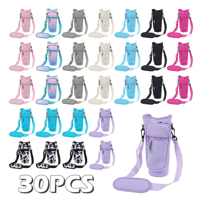 30pcs pack nylon bags  Water Bottle Carrier Bag For 40oz Tumbler Insulated - Water Bottle Holder with Phone Pocket & Adjustable Strap - Durable Hiking & Camping Pouch for Outdoor Adventures