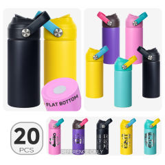 20pcs，12oz flat edge bottom kids Sports Water Bottle Stainless Steel Double Wall Vaccum Insulated water tumbler，mix color Powder Coating Surface With Carrying Handle Lids，back to school water bottle