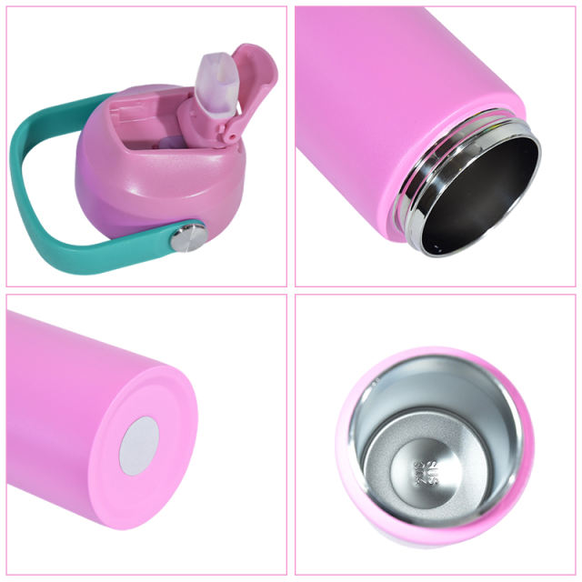 20pcs，12oz flat edge bottom kids Sports Water Bottle Stainless Steel Double Wall Vaccum Insulated water tumbler，mix color Powder Coating Surface With Carrying Handle Lids，back to school water bottle