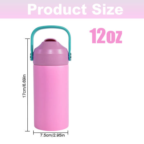 20pcs，12oz flat edge bottom kids Sports Water Bottle Stainless Steel Double Wall Vaccum Insulated water tumbler，mix color Powder Coating Surface With Carrying Handle Lids，back to school water bottle
