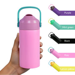 20pcs，12oz flat edge bottom kids Sports Water Bottle Stainless Steel Double Wall Vaccum Insulated water tumbler，mix color Powder Coating Surface With Carrying Handle Lids，back to school water bottle