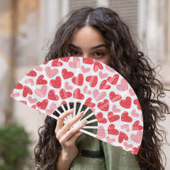 US warehouse 20pcs, 13inch Sublimation Double-sided Foldable Fans, Polyester Fan With Plastic Fan Handle