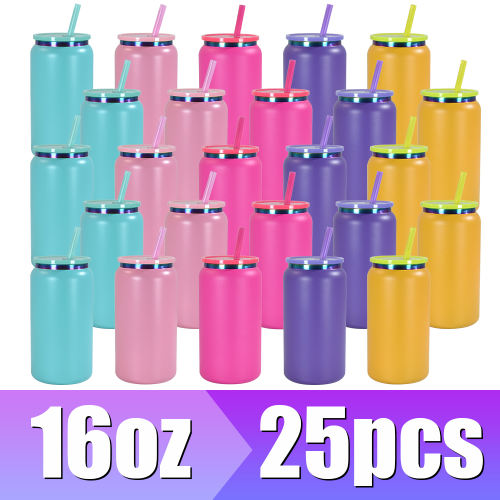 USA warehouse 5pcs/25pcs 16oz double wall stainless steel rainbow color underneath powder coated cans